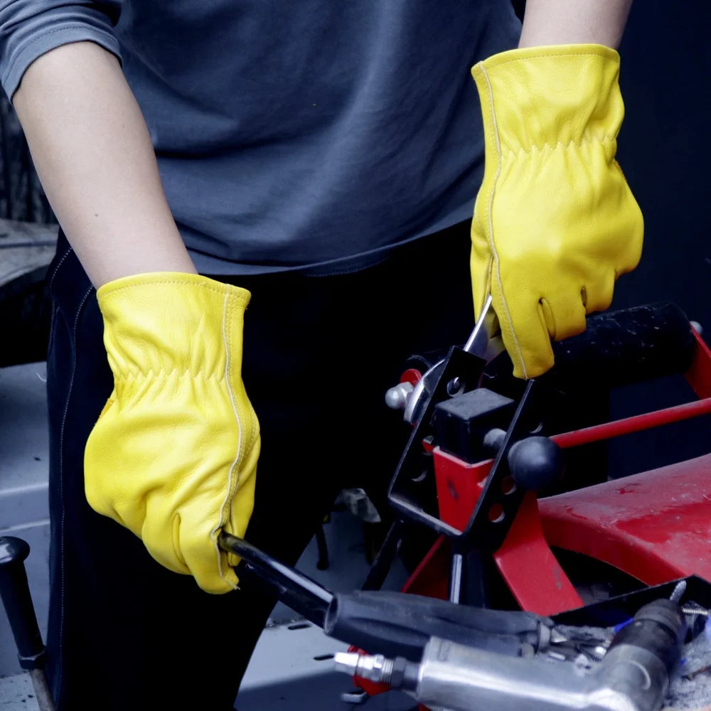Large Cowhide Leather Work Gloves Puncture Resistant Reinforced Palm