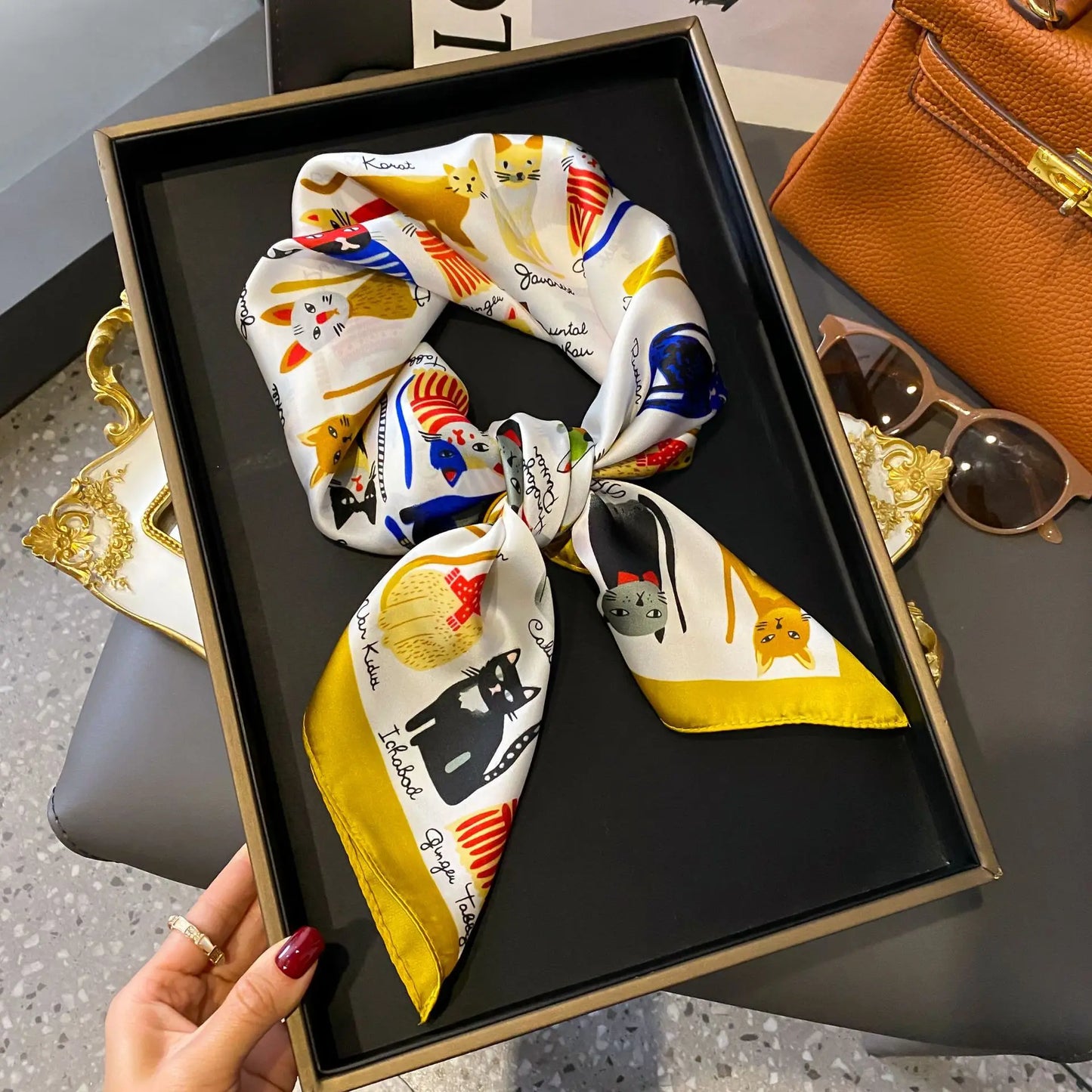 Luxury Brand Women, Men Print Square Scarf. Soft Satin Silk-like, Small Neck Scarf Stylish Casual Headscarf