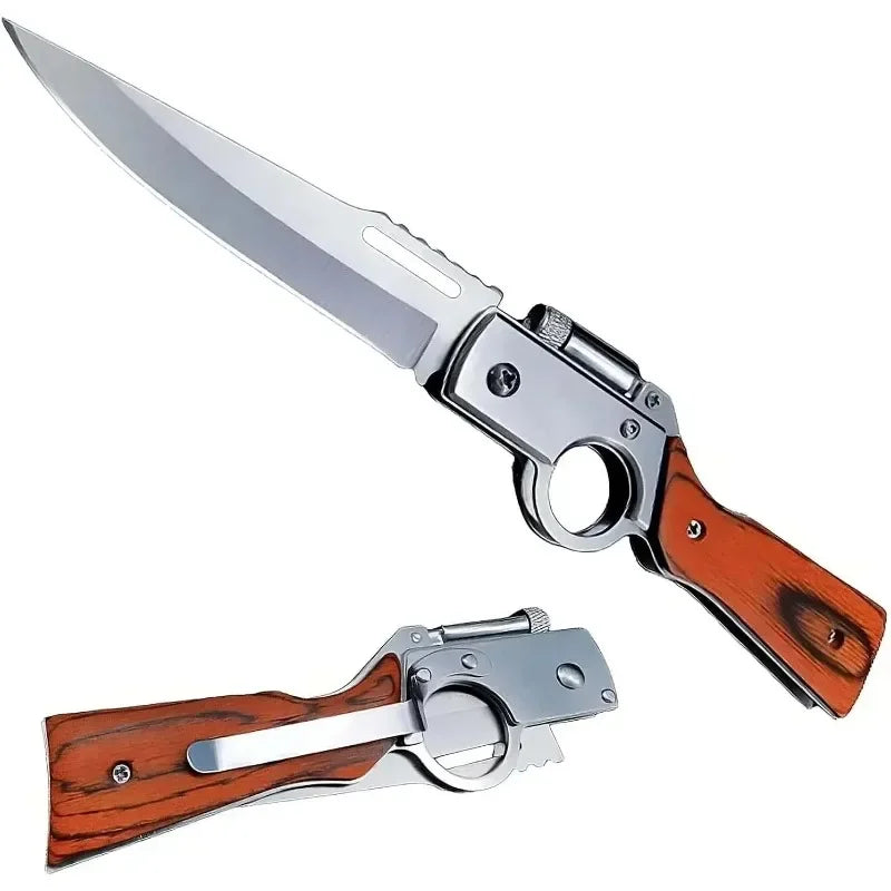 AK47 Pocket Folding Knife, Tactical For Camping, Hunting, Survival with Mini Flashlight