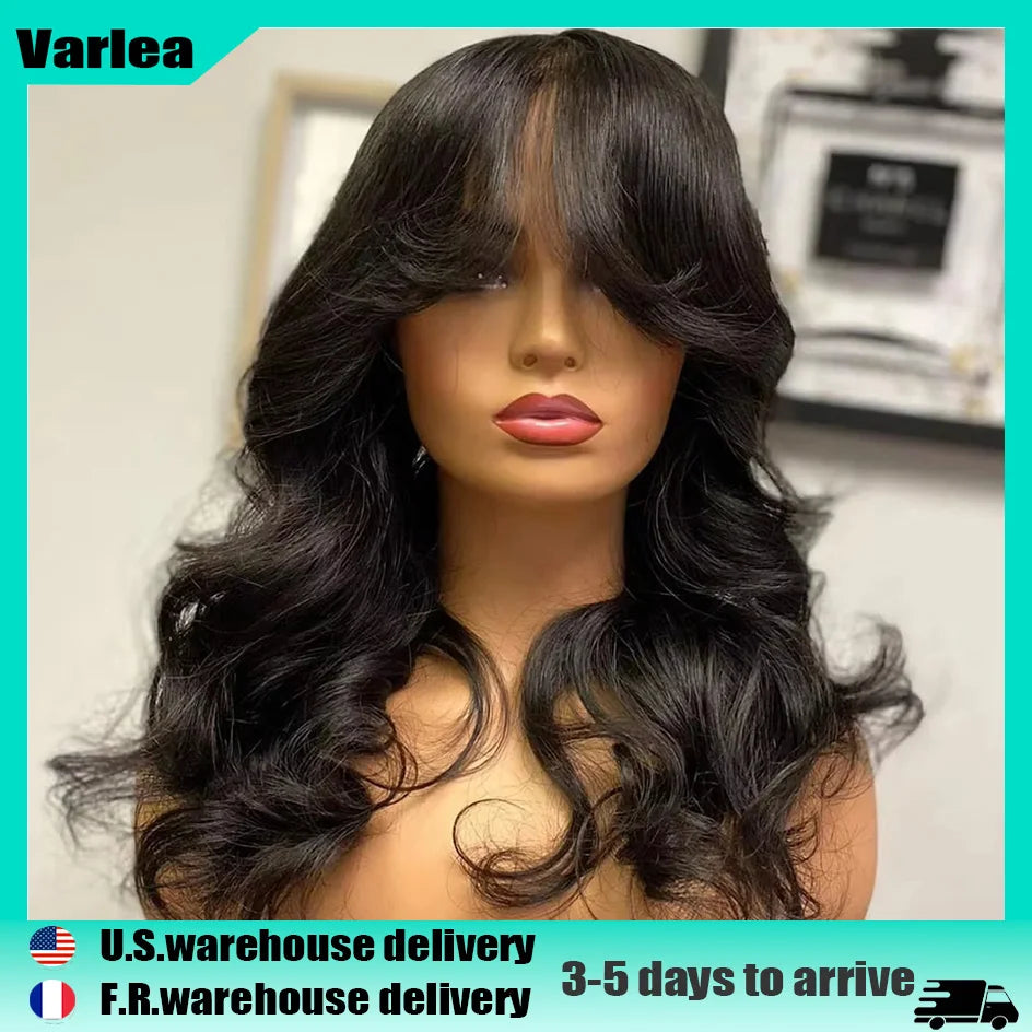Body Wave Human Hair Wigs with Bangs 3X1 Middle Part Lace Wig Pre Plucked, Glue less Wigs For Women