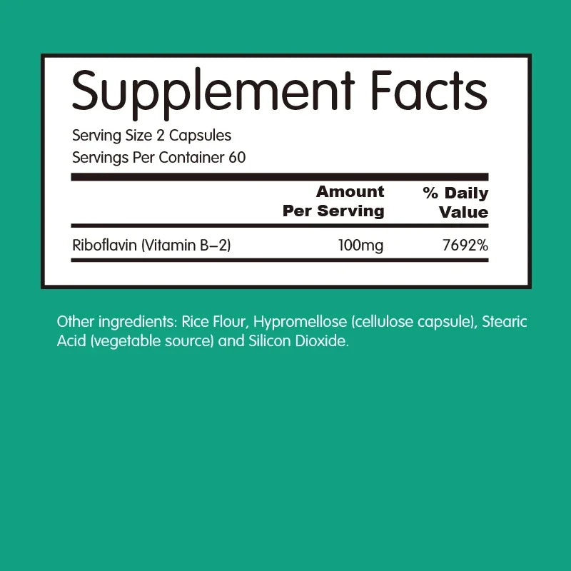 Vitamin B-2 - Helps with Healthy Energy Metabolism, Boosts Immunity, and Supports A Healthy Nervous System - 120 Capsules
