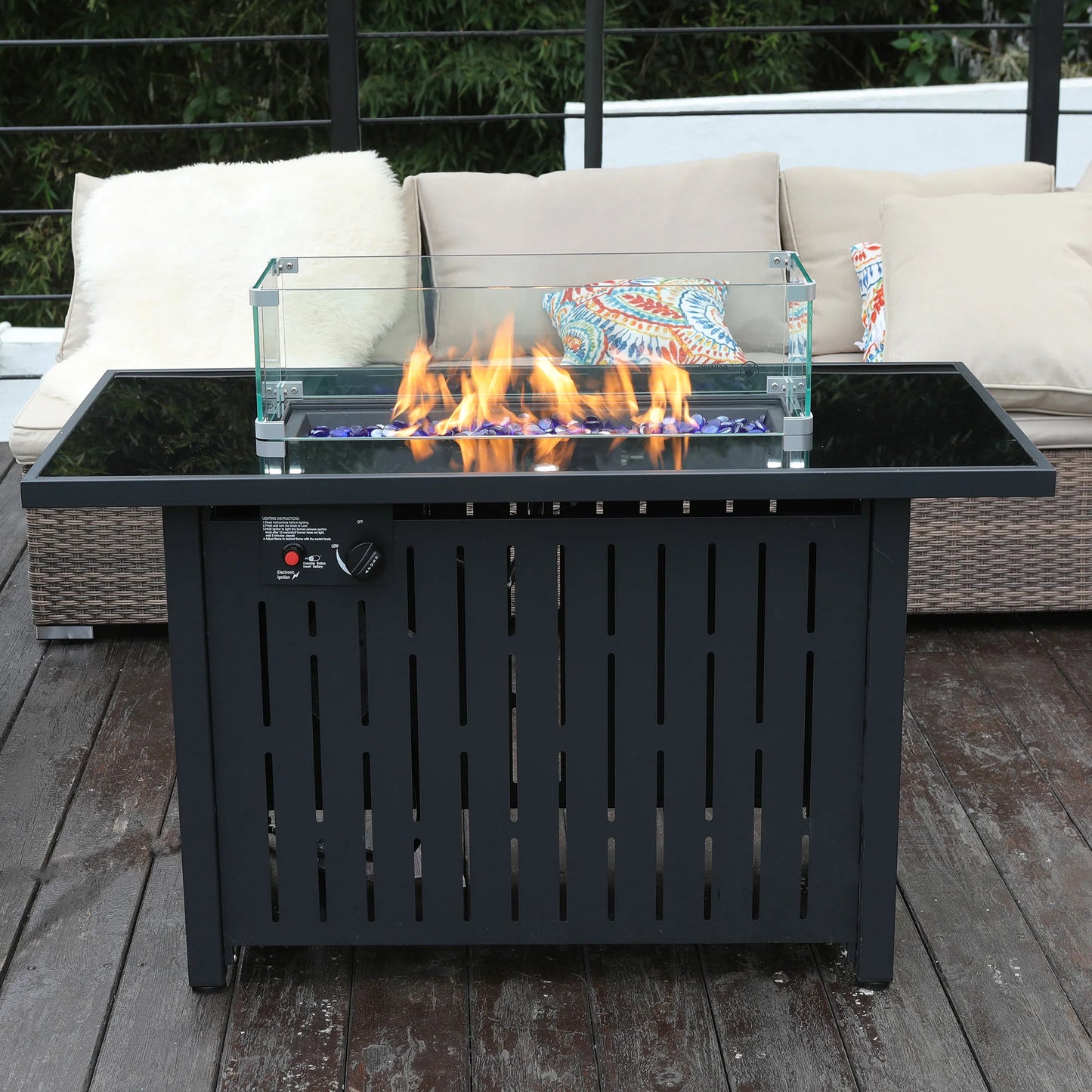 42 Inch Gas Fire Pit Table, 50,000 BTU Propane Pit, for Outside with Steel Lid and Waterproof Cover, 2 in 1 Firepit Table