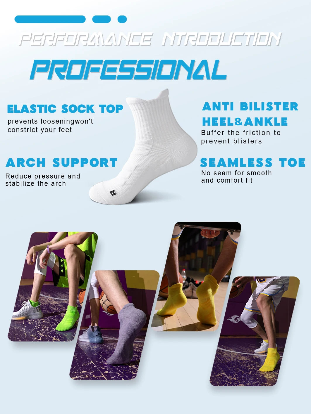 5 Pairs Pack Trendy Sports Socks Non-Ball Tangle Comfortable Breathable for Various Indoor And Outdoor Sports