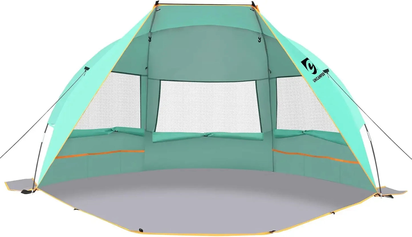 Beach Tent, 3 Person Sun Shelter. UPF 50+ with Extended Waterproof  Floor & 3 Mesh Roll Up Windows