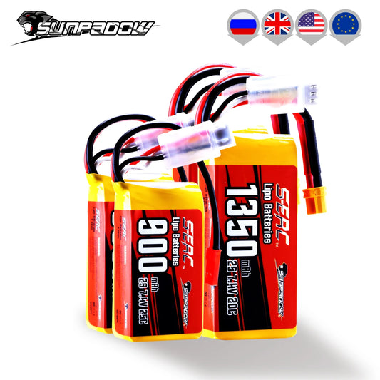 Lipo Battery 900mAh 1350mAh 7.4V 20C 25C Soft Pack with JST XT30 Plug for RC Airplane, Quadcopter, 2packs
