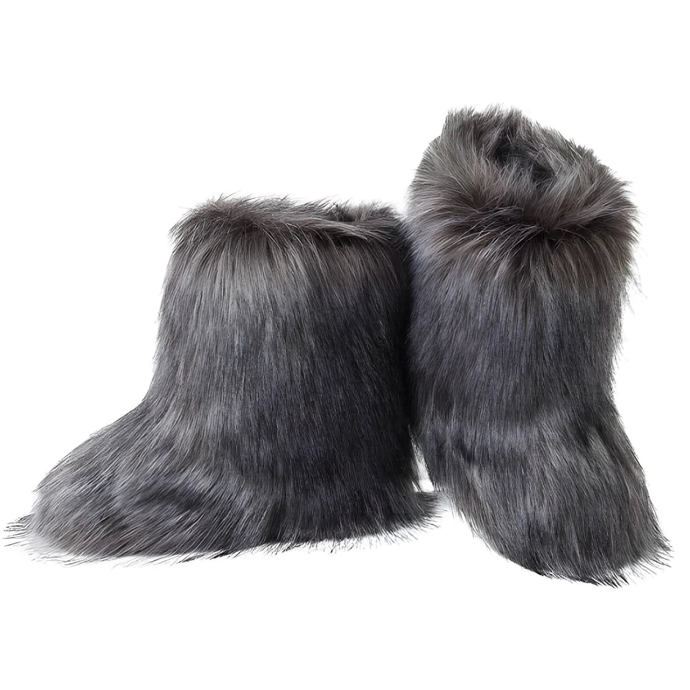 Women's Furry Tall Winter Boots, Warm Snow Boots With Anti-Slip Sole