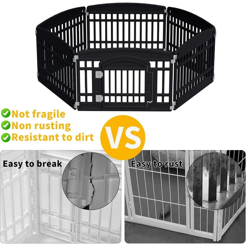 Pet Playpen Foldable Gate for Dogs Heavy Plastic Exercise Pen Indoor Outdoor Small Pets, 67"L x 67"w x 24"h