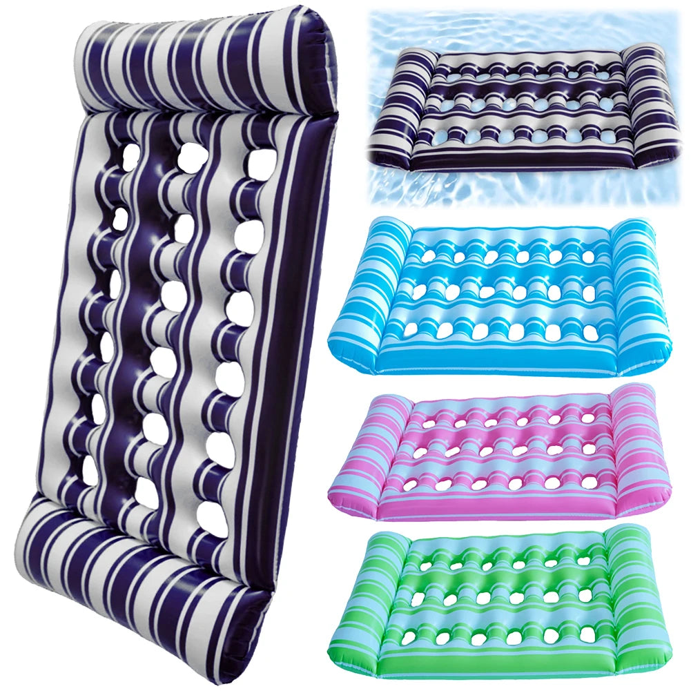 Inflatable Floating Swimming Mattress, PVC Hammock Recliner Chair, Foldable Floating Lounger