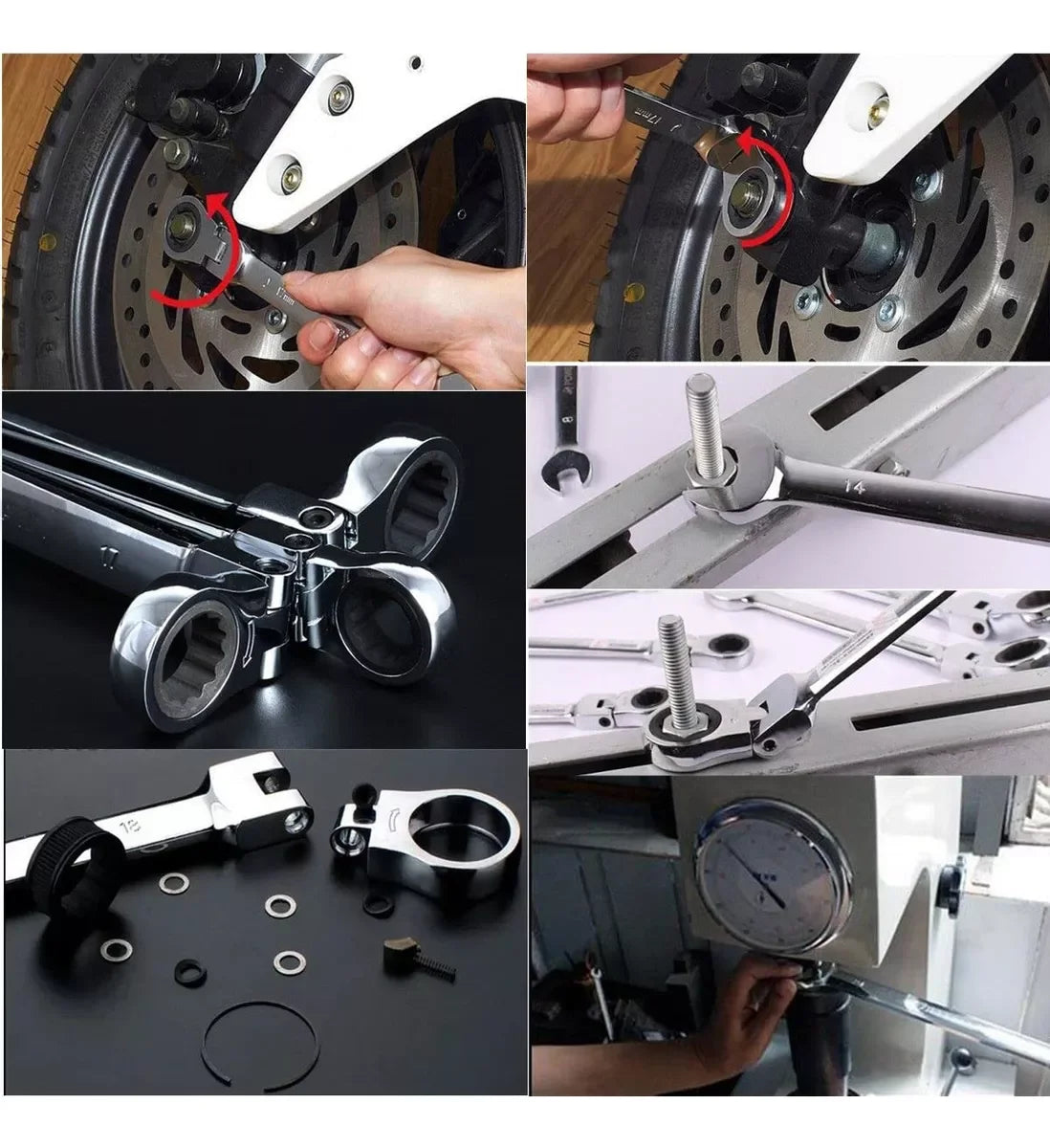 12/14/16/17pcs Flex-Head Ratchet Wrench Set, 6-26mm, 72 Teeth, Cr-V Constructed Combination End