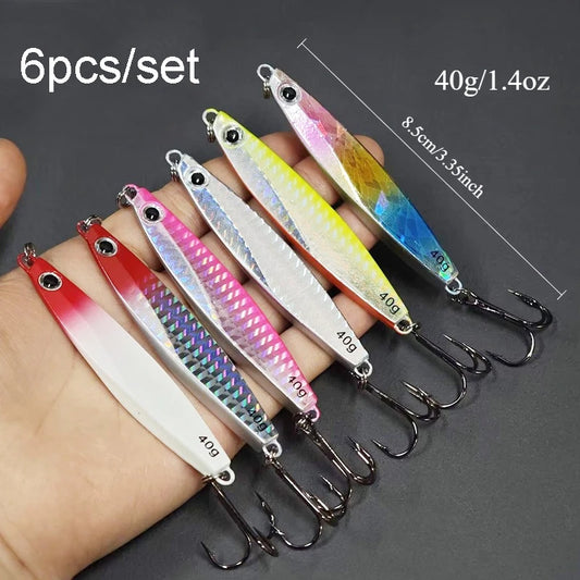 6pcs Metal Cast Jig Spoon, Casting Jigging, Sinking Lure