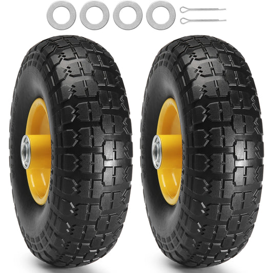 2-Pack Solid PU Run-Flat Tire  and Wheel, 10" Flat Free Tubeless Tires and Wheels for Dollies Garden Trailers Various Carts