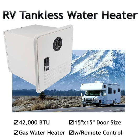 White/Black RV Tankless Instant Water Heater Propane Gas 15x15 in 12V 42000 BTU w/Controller