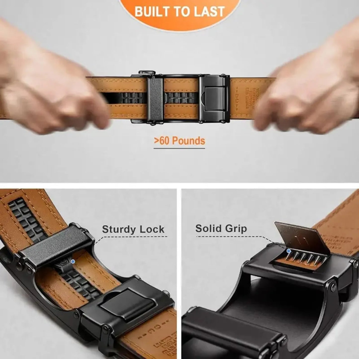 3.5cm Width High Quality Second Layer Cow Leather Belt For Men, Metal Automatic Buckle Ratchet Black Brown