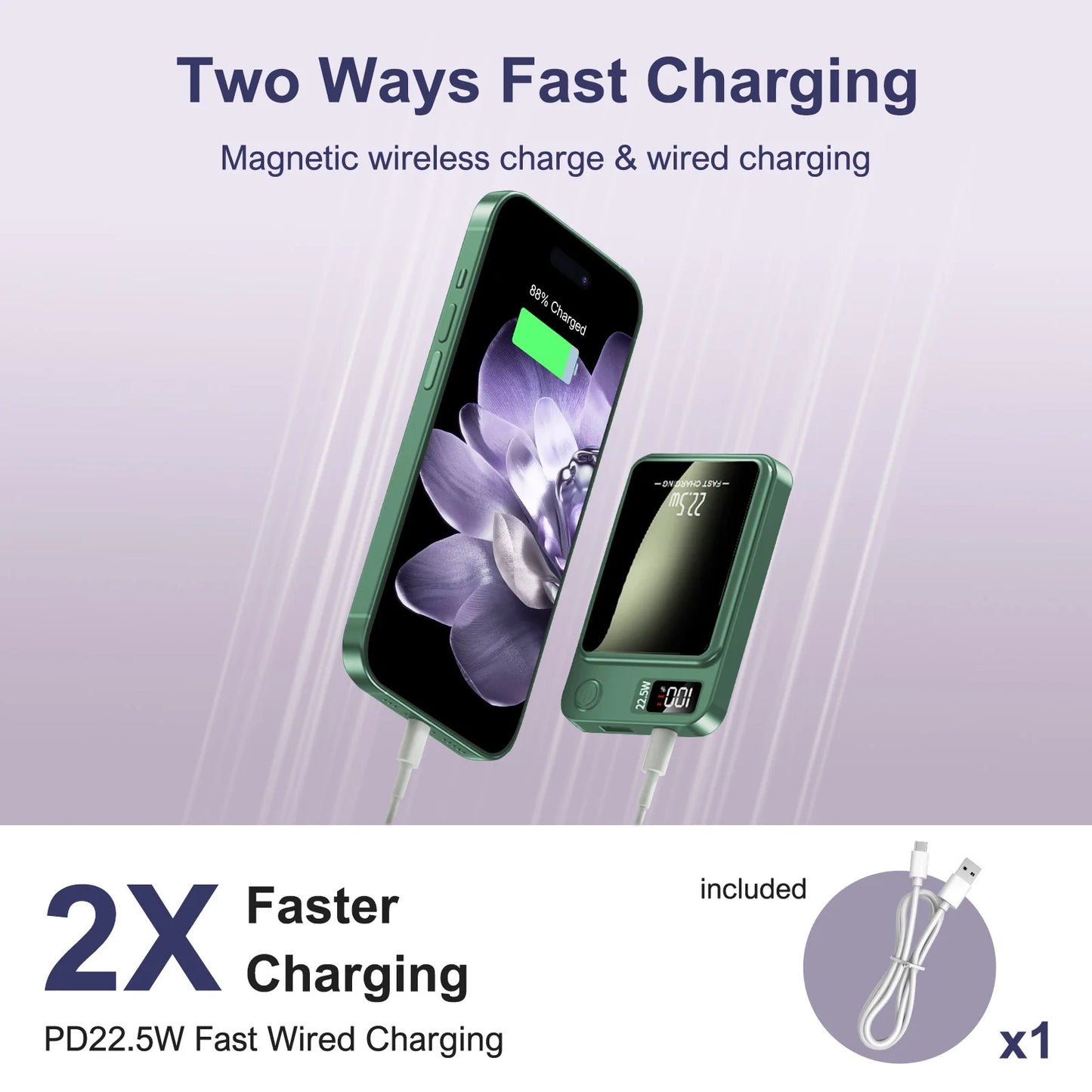 10000mAh Power Bank Magnetic Wireless Charger, PD 22.5W Fast Charging for iPhone 15/14/13/12/Pro Max/Pro/Plus/Mini/ Air Pods 3/2