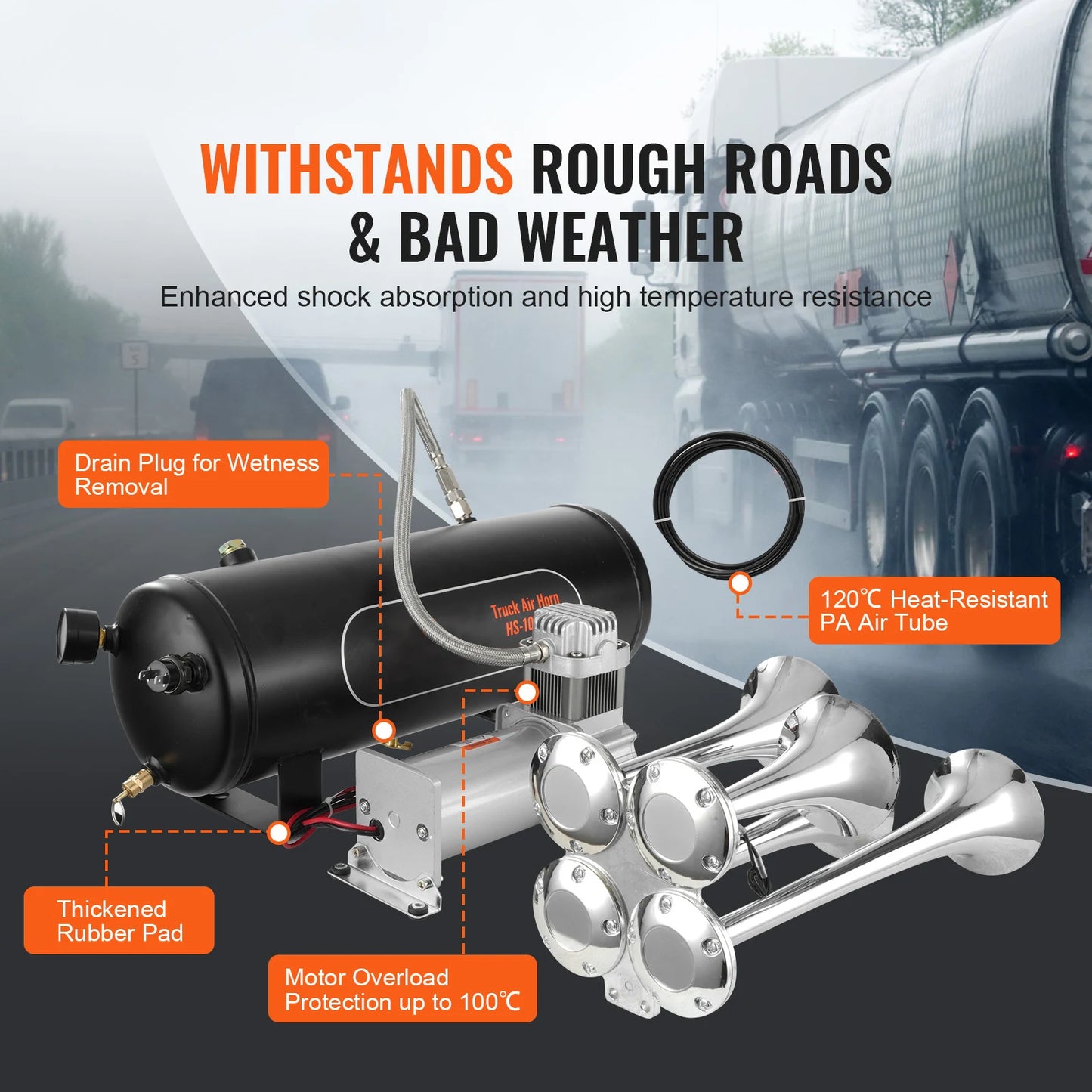 Train Horns Kit, 4 Trumpet Air Horn Kit, 150dB Train Horns 12V 120 psi Air Compressor for Car Truck Train Van Boat Pickup