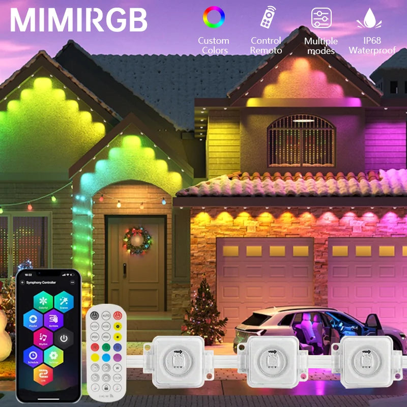 Smart Permanent Outdoor LED Eave Lights, 180 LEDs Waterproof String Lights, Remote Control and App Control