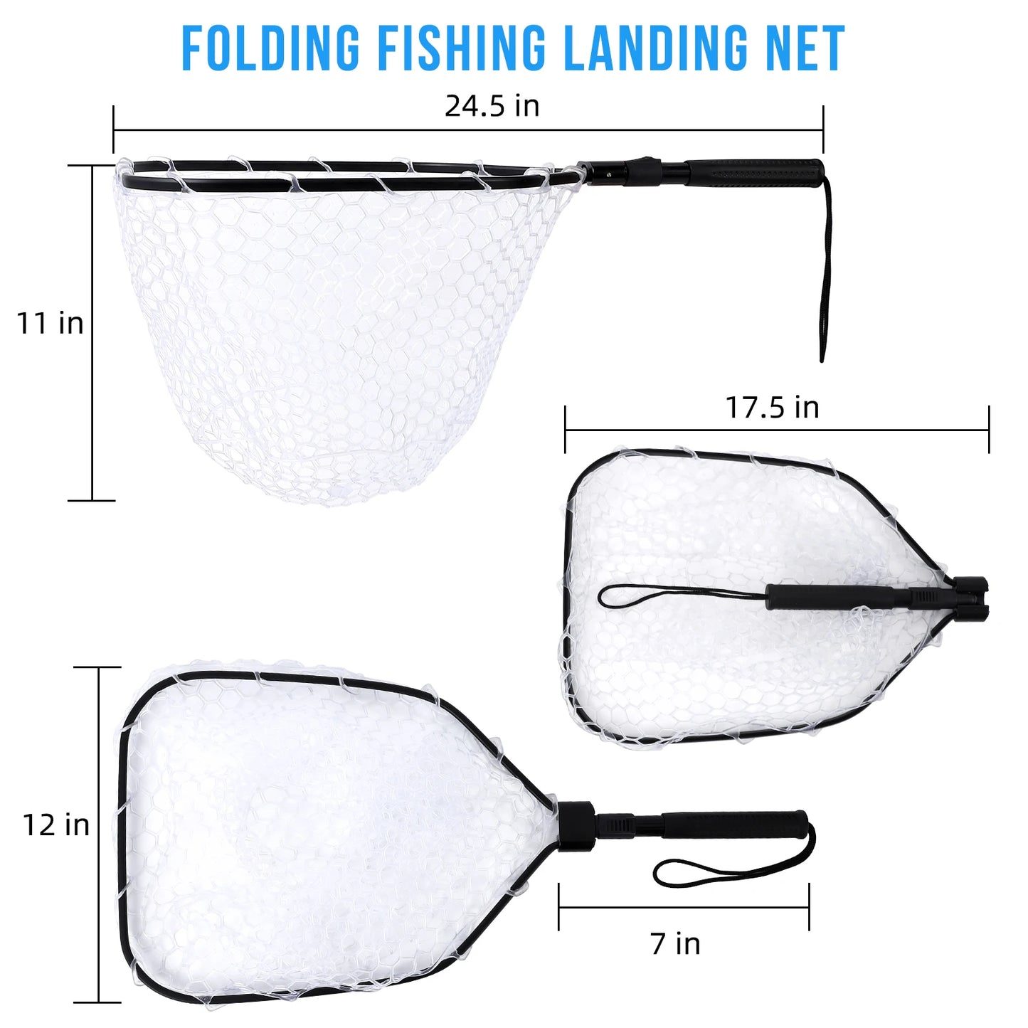 Foldable Fishing Net, Soft Rubber Net With Handle For Easy Catch, Lightweight