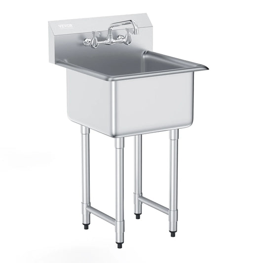 Stainless Steel Prep & Utility Sink, Free Standing Small Sink. Commercial Single Bowl Sinks for Garage Restaurant Kitchen