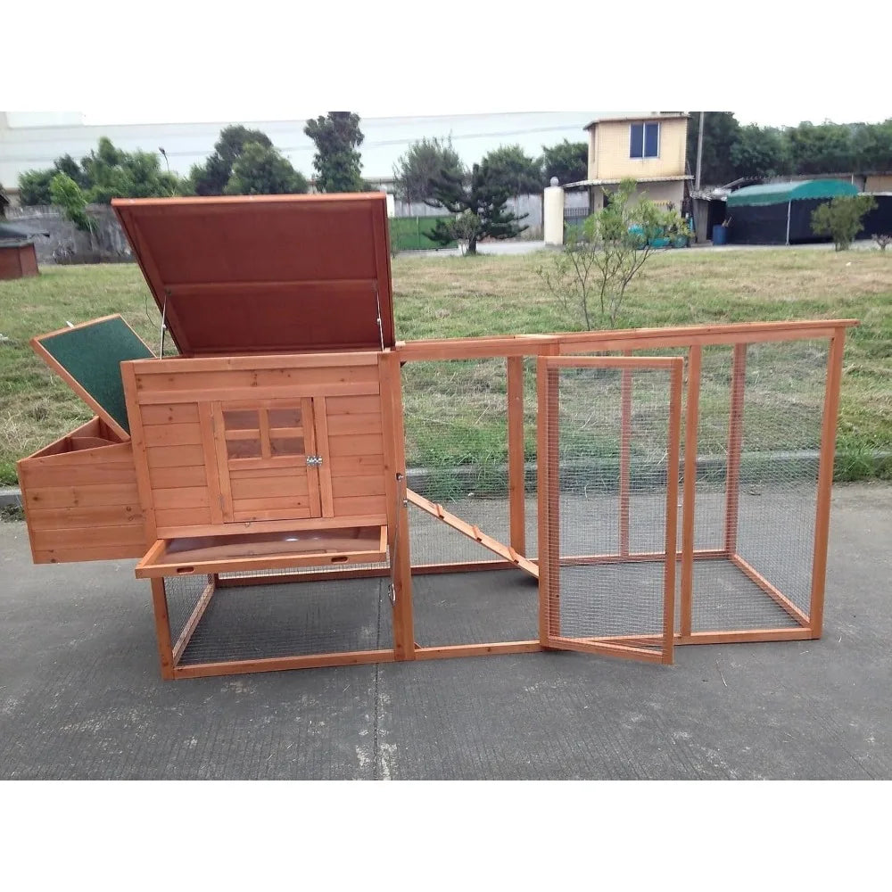 Large 95" Deluxe Solid Wood Chicken Coop, with Run, Nesting Box