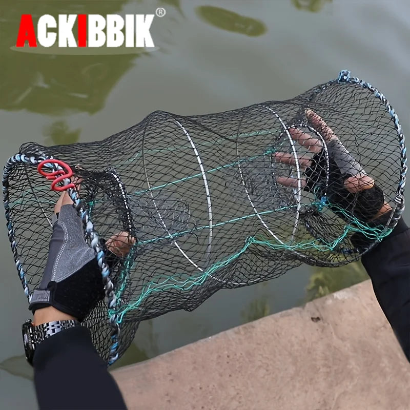 Ackibbik 1pc Crab Trap Minnow Trap Fishing Bait Traps with 10m Hand Rope, Folded Lobster Crawfish Fishing Net Trap