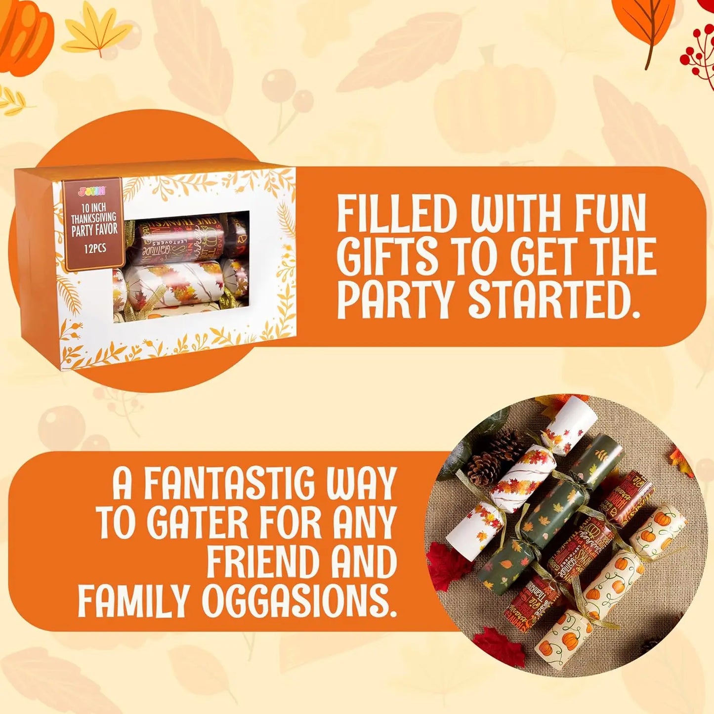 12 Pack Thanksgiving Party Favor, No Snap No Popping with Party Hat, Joke & Gift Inside