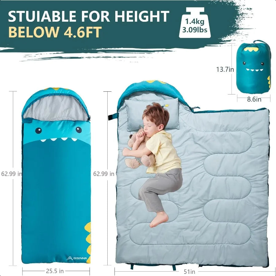 Sleeping Bag for Boys Girls with Pillow