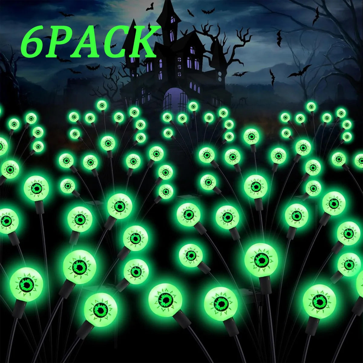 2/4/6 Pcs Solar Powered Eyeball Lights, Fluorescent Halloween Outdoor Decor for Scary Yard Atmosphere
