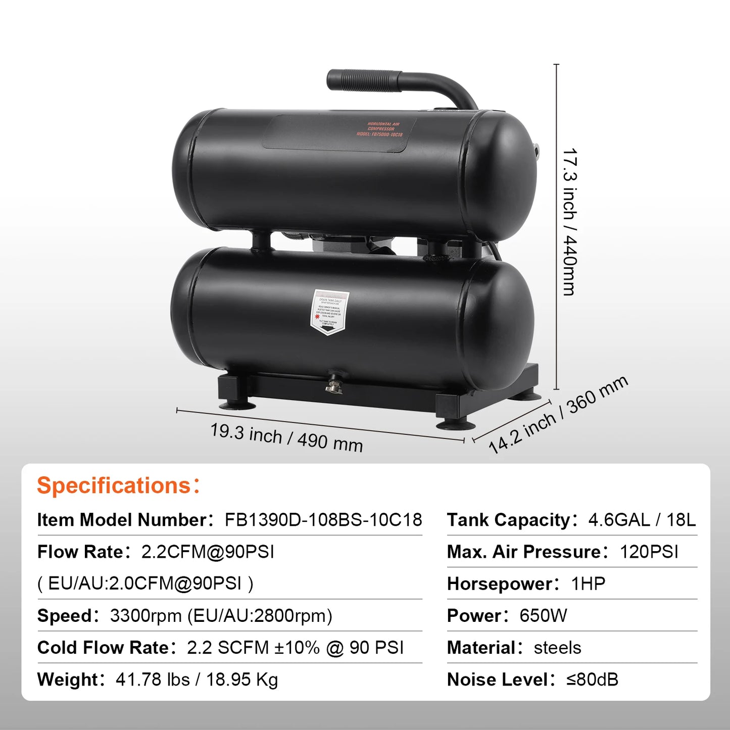 750W/1450W/3000W Oil Free Air Compressor, Portable Compressor