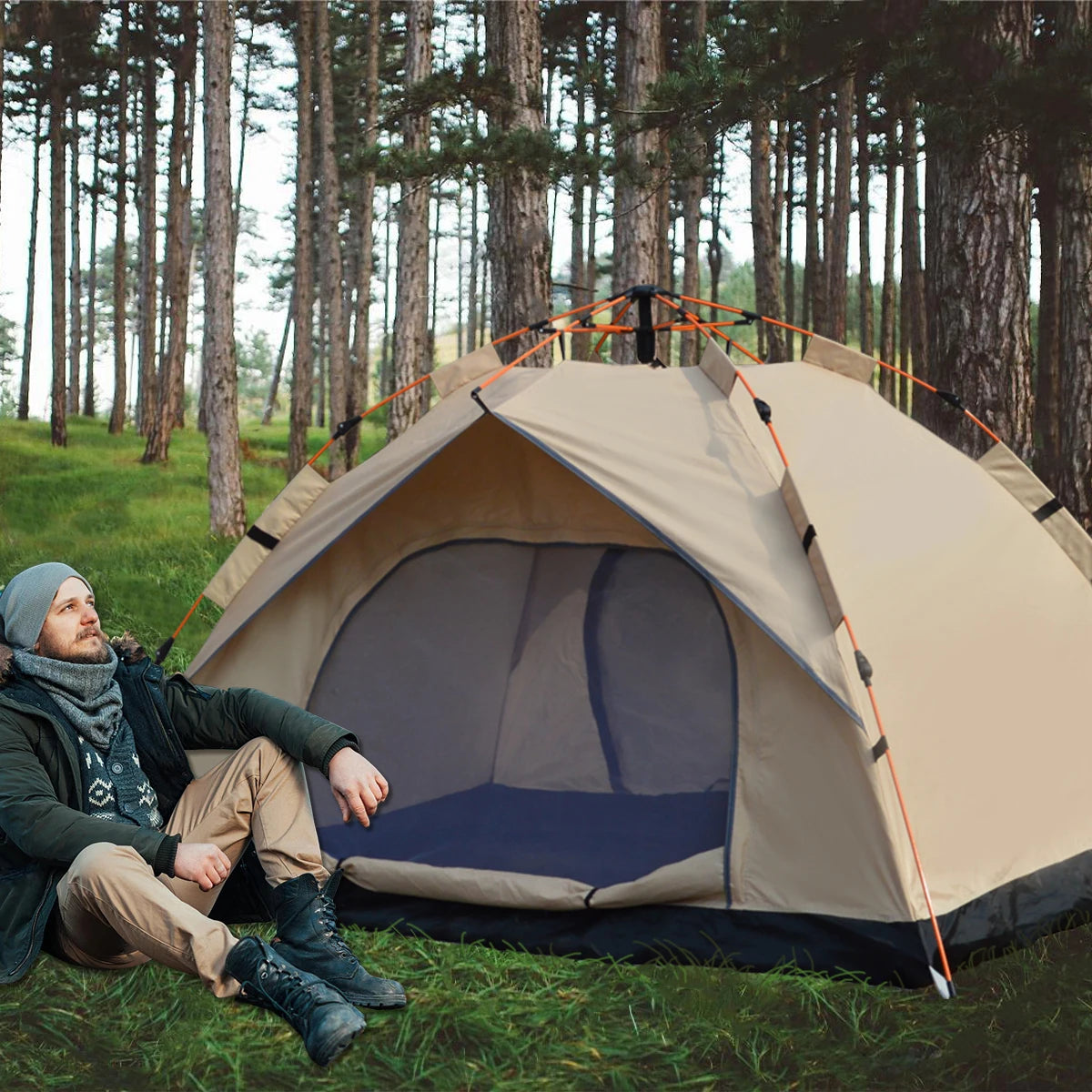 Outdoor Automatic Quick-opening Tent, Rainproof Sun Shade Tent, Two windowless doors