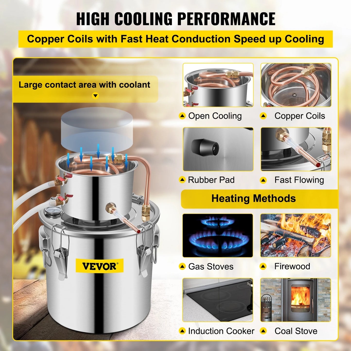 3, 5, 8, 13 Gal Distiller, Alcohol Still Stainless Copper DIY Home Brewing Kit