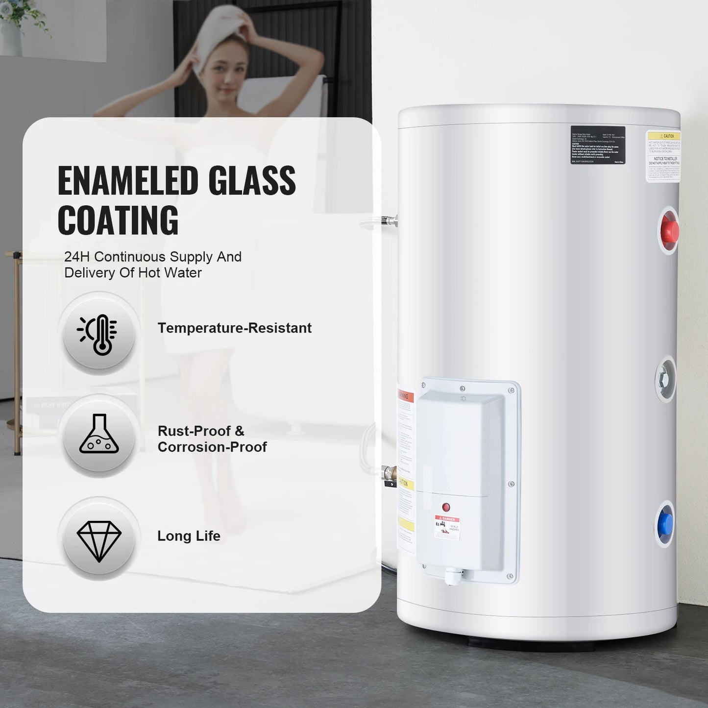 Electric Water Heater 40/70L Tank Instant Hot Water Heater 1.6Kw Tankless Water Heater w/ LED Display Knob Control
