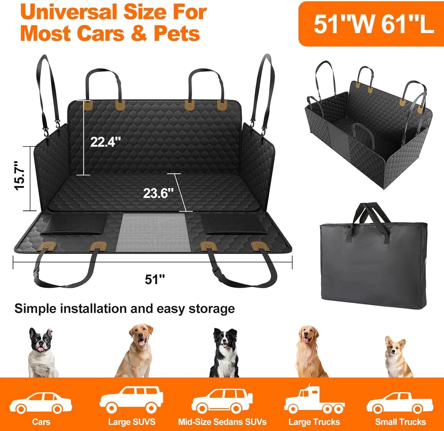 Waterproof Pet Travel Accessories, Foldable Dog Car Hammock, Trunk Mat. Rear Back Seat Protector