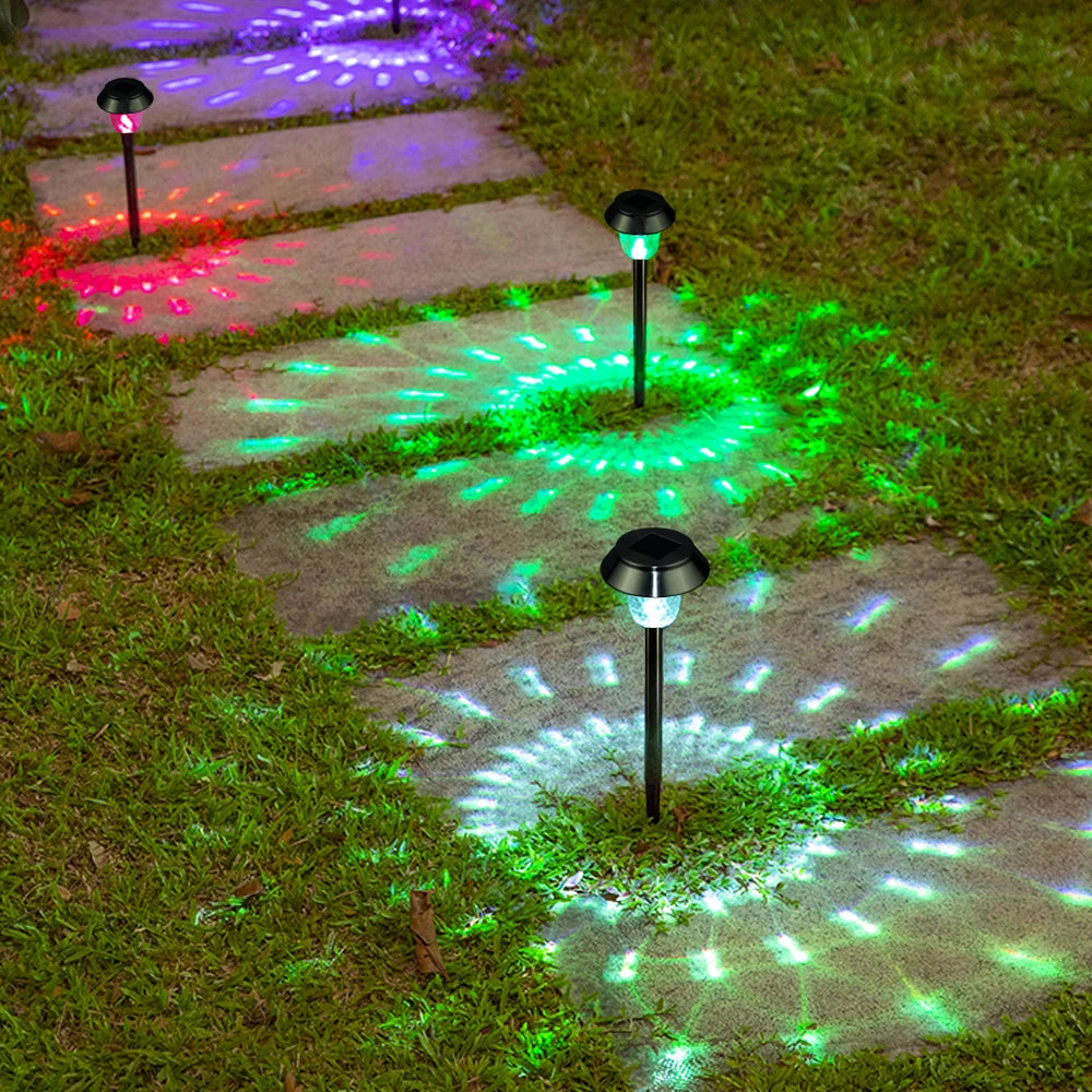 6pack Solar Powered Stainless Steel Warm White/RGB Color-changing Garden Lawn Lights, waterproof LED Yard Stakes