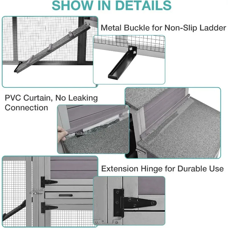 Mobile Chicken Coop with Wheels, Outdoor Hen House Cage with Nesting Box, Leakproof Pull Out Tray