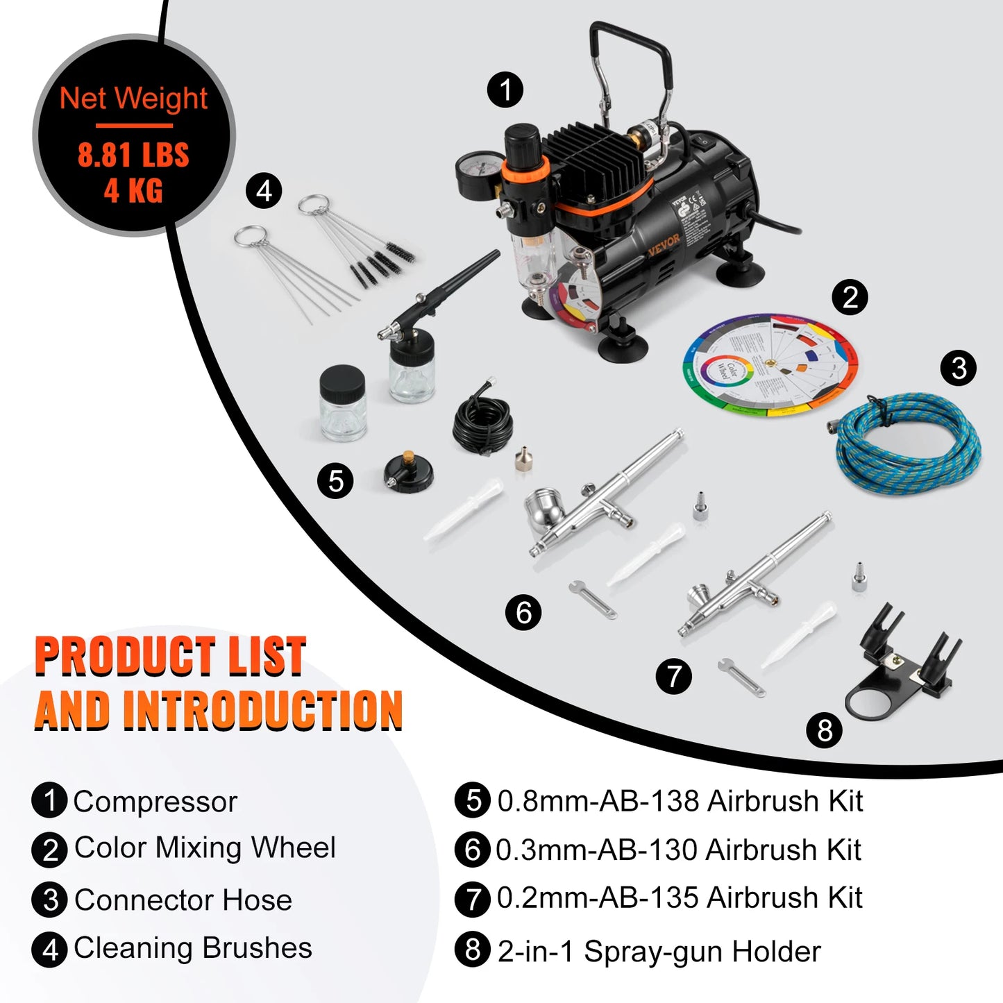 Professional Dual-Action Airbrush Kit, 120W Electric Spray Gun Air Brush. Painting Art Nail Tattoo Makeup Model Sprayer