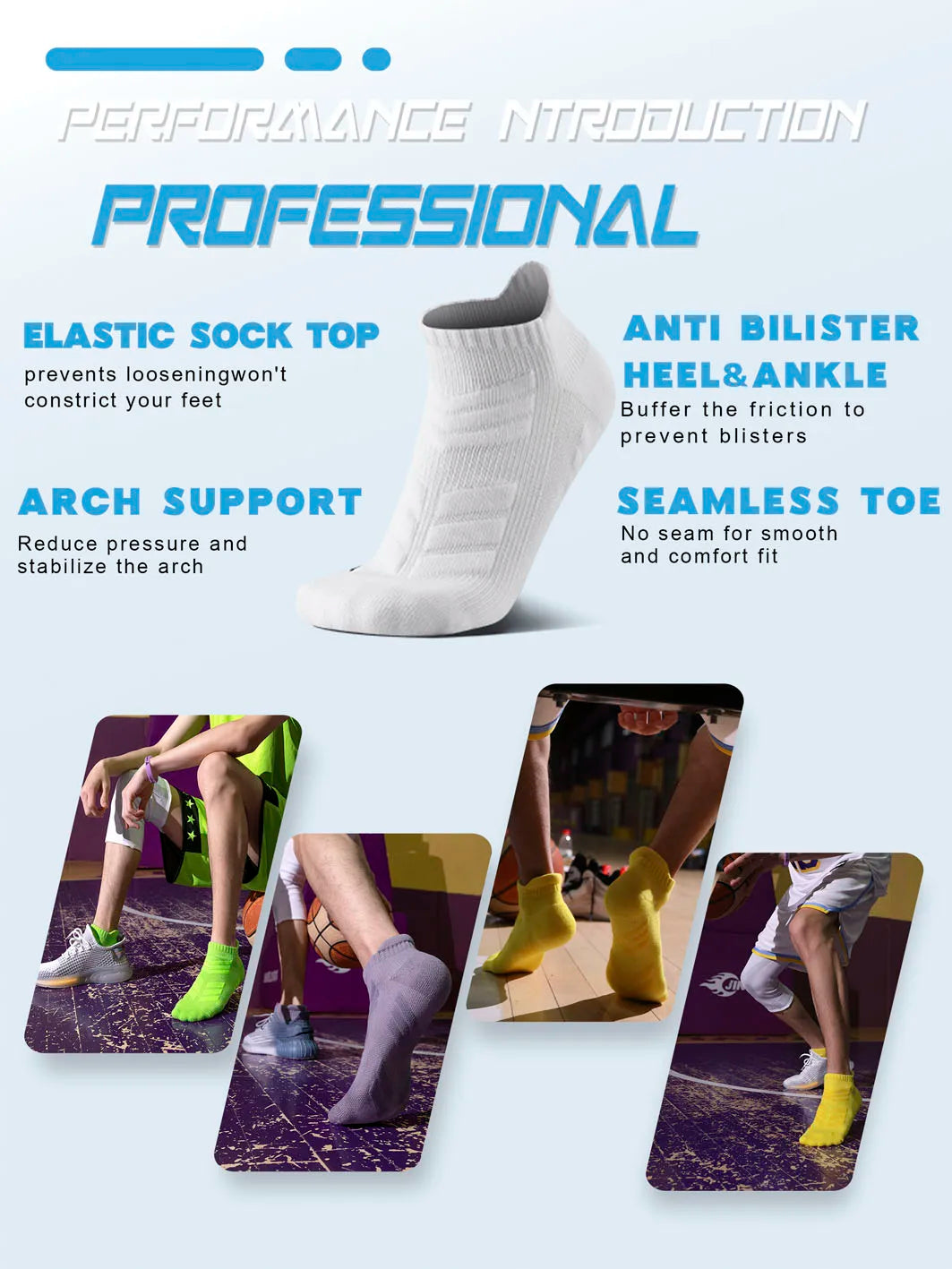 6-Pack Ankle Sport Socks Anti-Slip