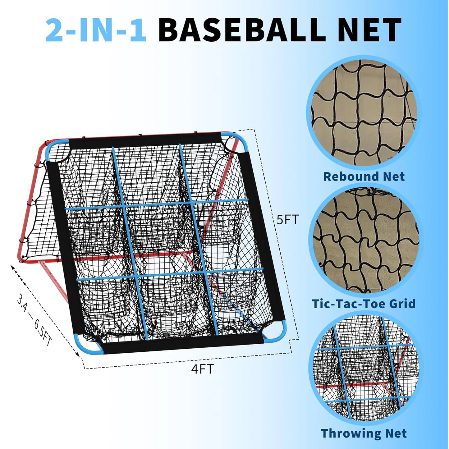 Baseball Rebounder Net, 12-Angle Pitching Net with Pocket Net, Softball & Baseball Training Equipment