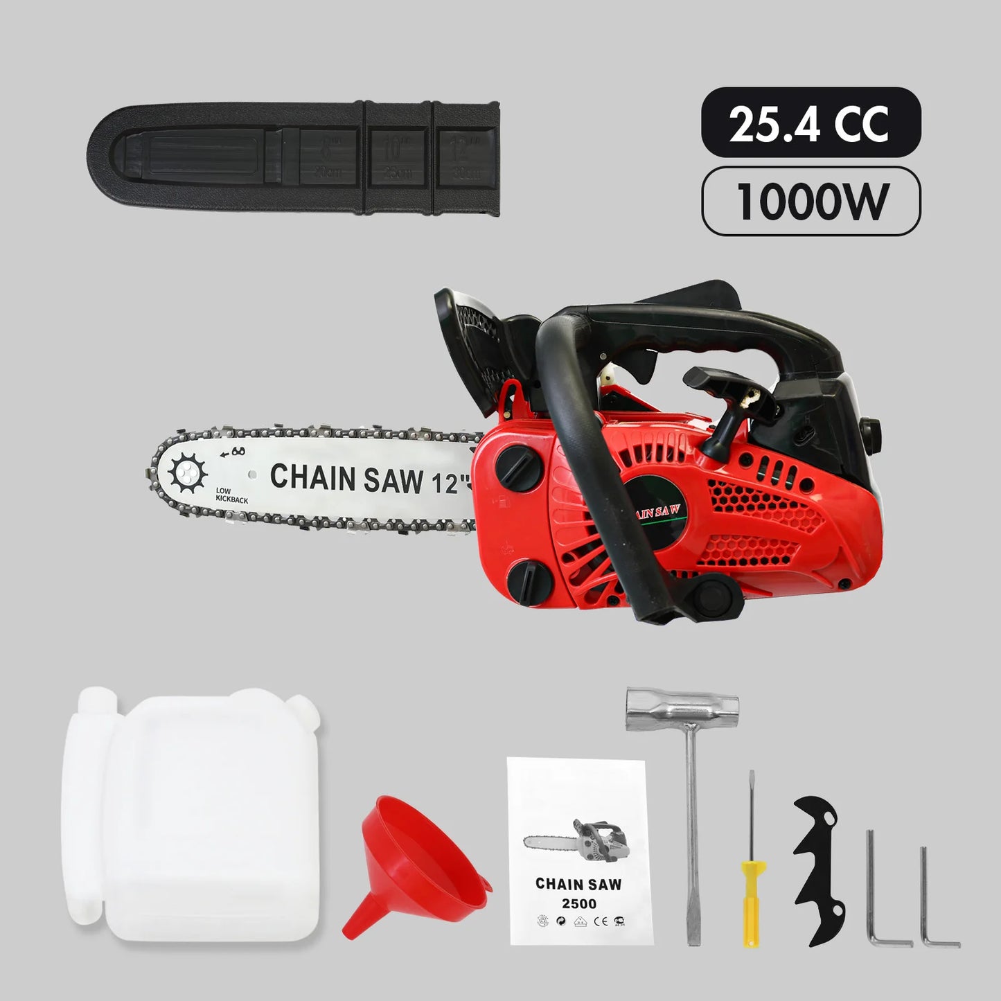 12 Inch Cordless Chainsaw, Gasoline, Lightweight Portable Electric, 1000W 25.4 CC Woodworking for Tree Wood Branch Cutting Farm