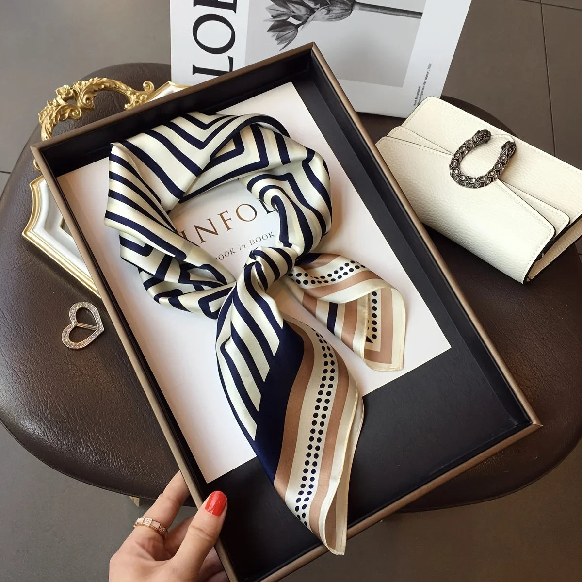 Luxury Brand Women, Men Print Square Scarf. Soft Satin Silk-like, Small Neck Scarf Stylish Casual Headscarf