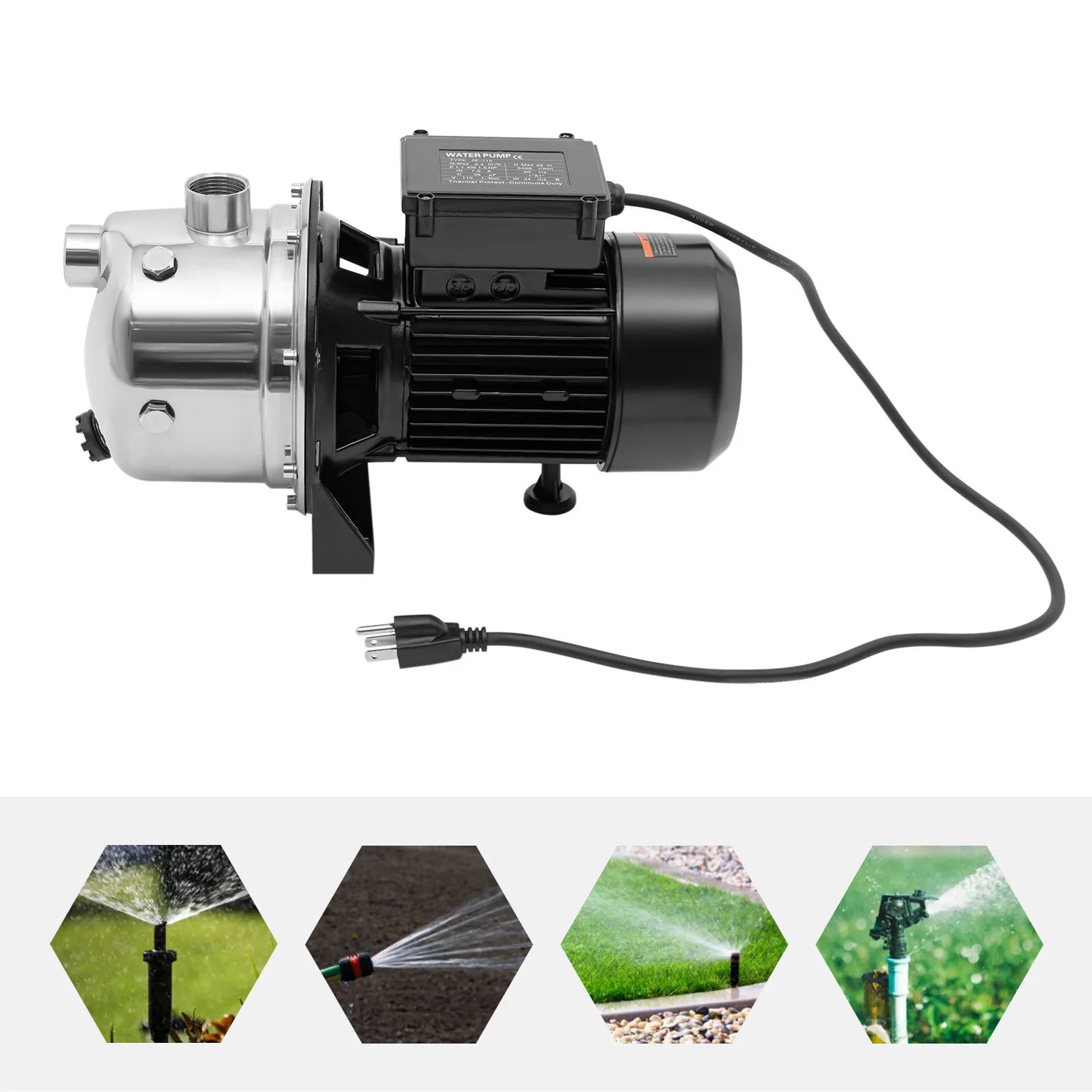 1.5 HP Garden Jet Pump, Shallow Well Sprinkler Booster, Water Transfer for  Lawn Irrigation System, Lake Fountain, 115v