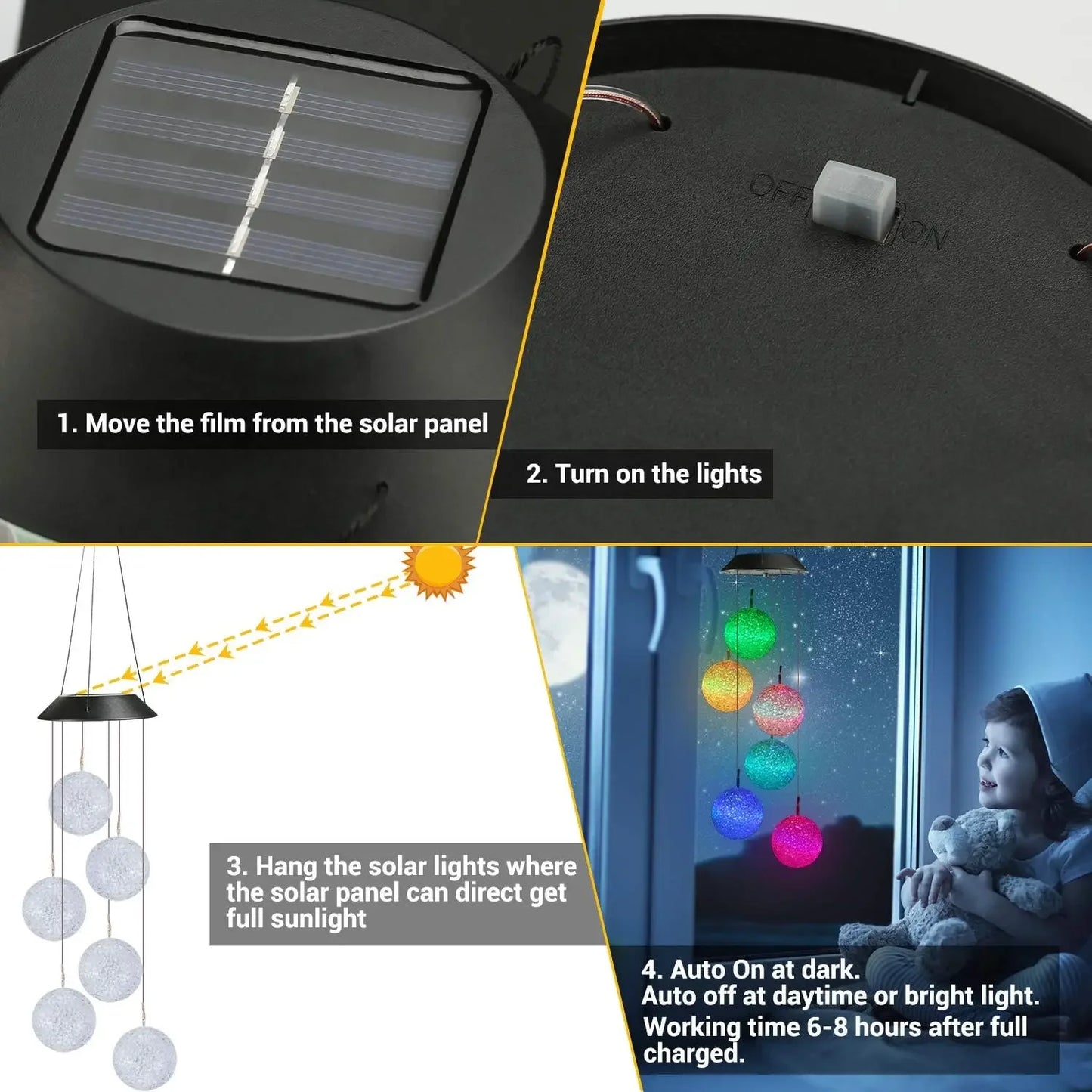 Solar powered wind chimes, color changing, LED decorative