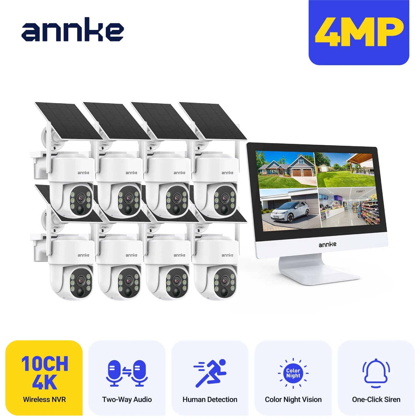 5MP Wifi surveillance camera, 12 inch LCD 2.4G / 5.8G PTZ wifi security cameras PIR color night vision Outdoor wifi camera