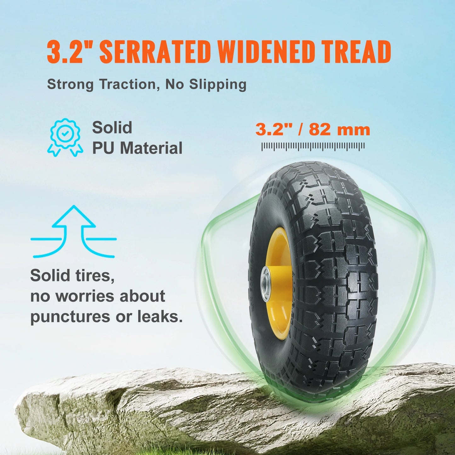 2-Pack Solid PU Run-Flat Tire  and Wheel, 10" Flat Free Tubeless Tires and Wheels for Dollies Garden Trailers Various Carts