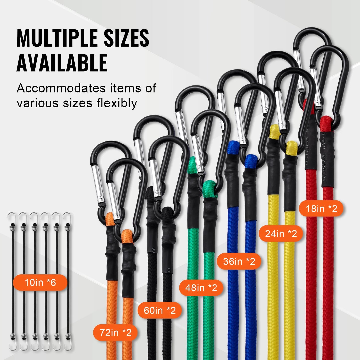 30pcs Elastic Bungee Cords Assortment with Steel Hooks
