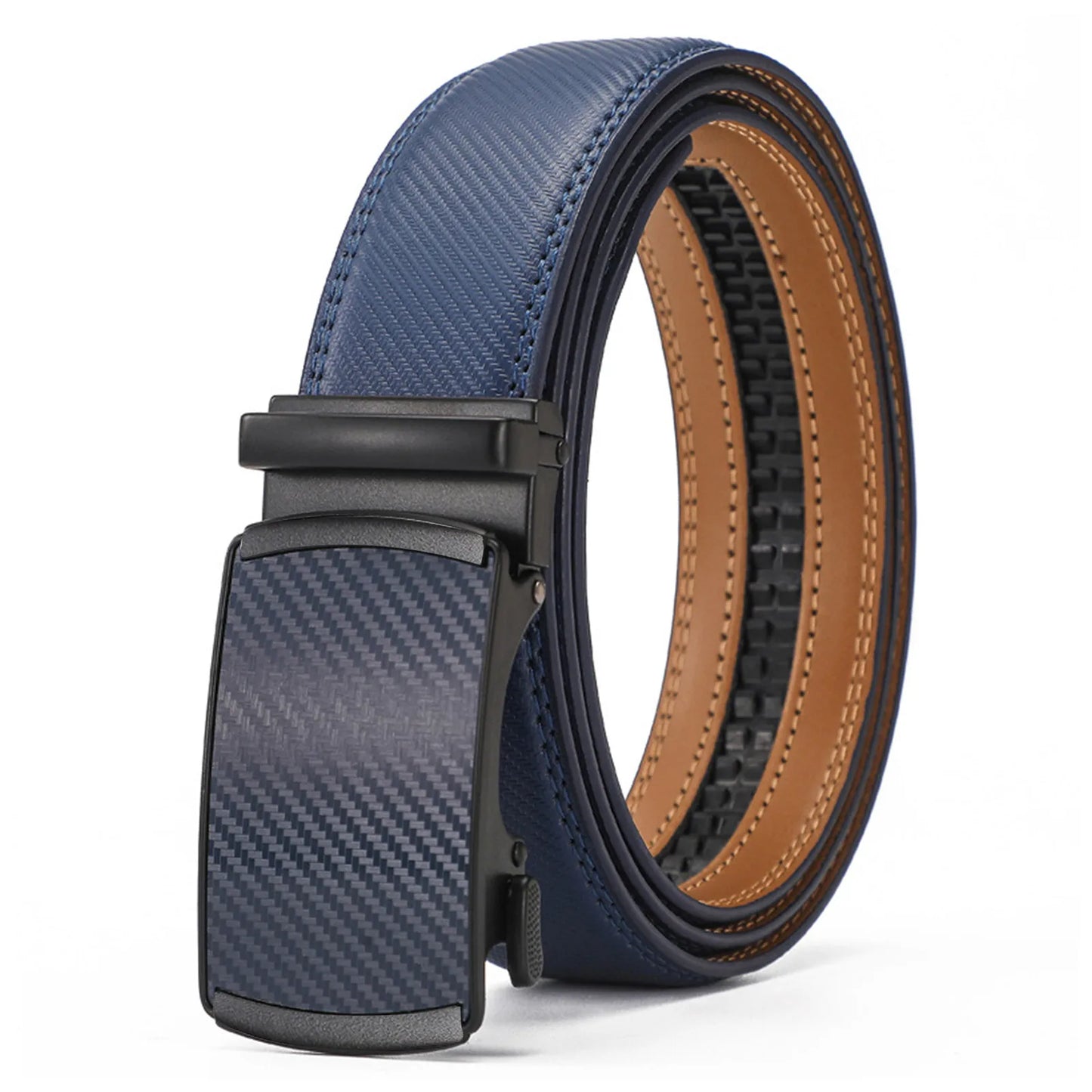 3.5cm Width High Quality Second Layer Cow Leather Belt For Men, Metal Automatic Buckle Ratchet Black Brown