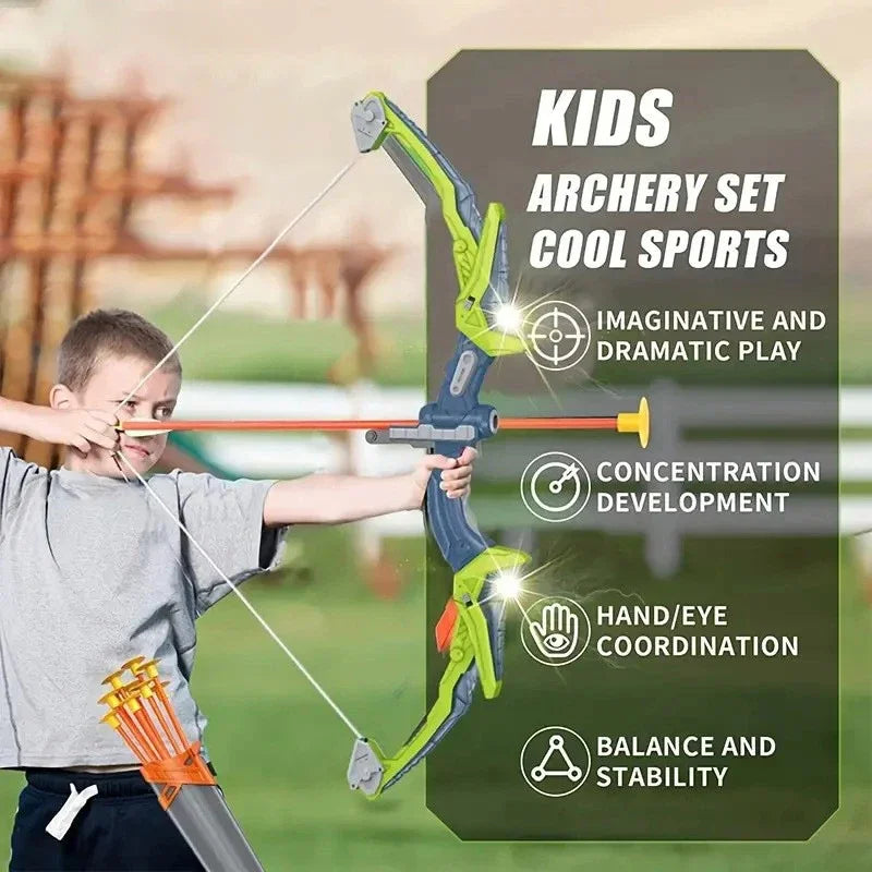 2PC Children Large Archery Toy Set, Soft Arrow Cross bow, Suction Cup Target LED Light