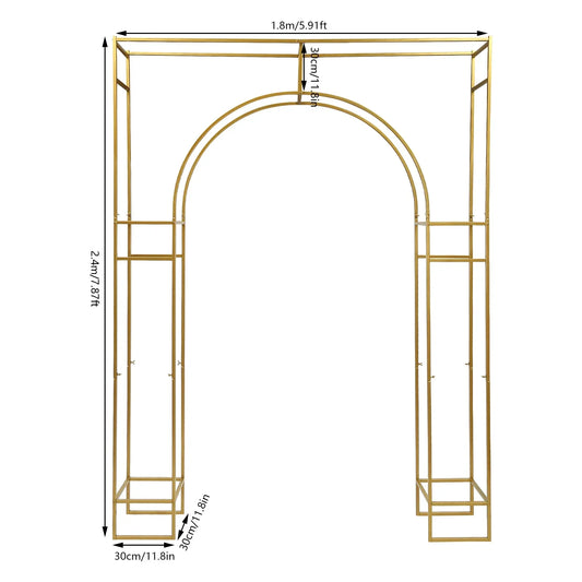 Gold Wedding Arches for Ceremony, Square Metal Balloon Arch Stand, Garden Arbor Frame for Wedding Birthday Party Decoration