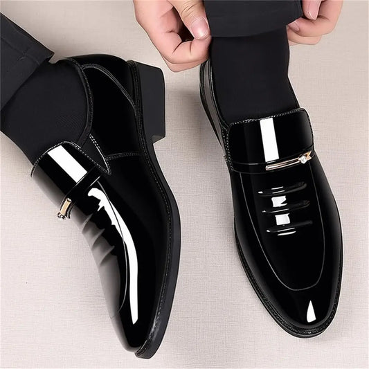 Mens Dress Shoes Formal Business Oxford High Gloss Patent Slip On Loafers