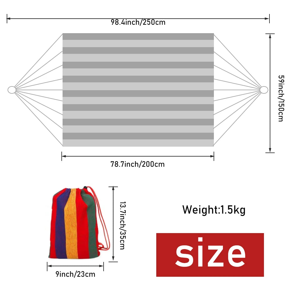 Camping Thickened Durable Fabric Canvas Hammock Swing with Tree Ropes, Anti Rollove,r Striped Hanging Hammock