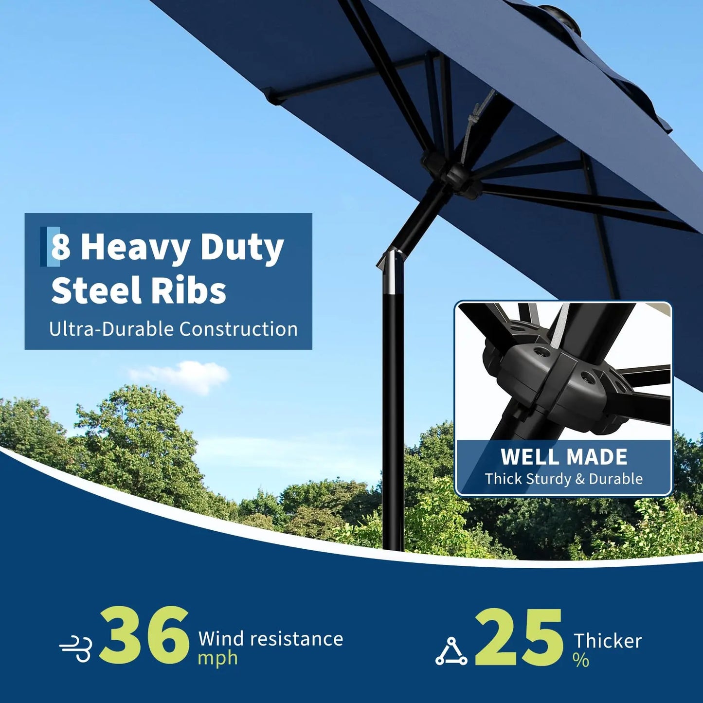 10FT Patio Umbrella, Outdoor Table Umbrella With Crank Lift & Tilt. Sunshade Waterproof For Garden, Yard, Pool, Deck